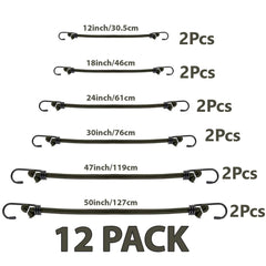 12 Pack Elastic Luggage Straps with Hooks for Car & Bike