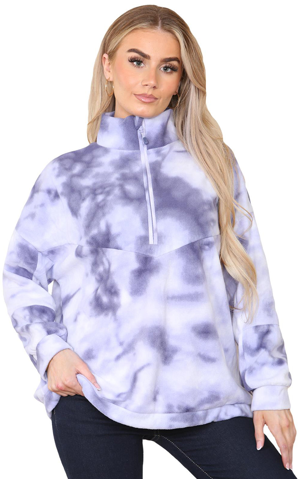 Womens Tie Dye Half Zip Jumper