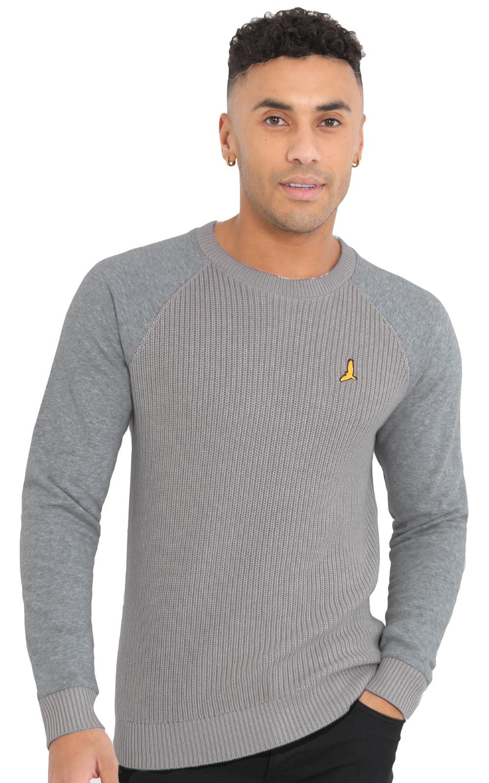 Brave Soul Mens Ribbed Cable Knitted Striped Crew Neck Jumper